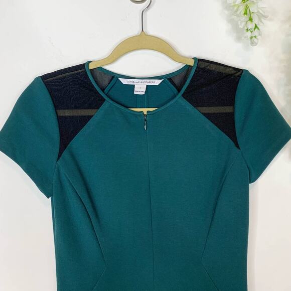 DVF DIANE VON FURSTENBERG Havana sheath dress emerald green mesh shoulder 2963 - Picture 5 of 12